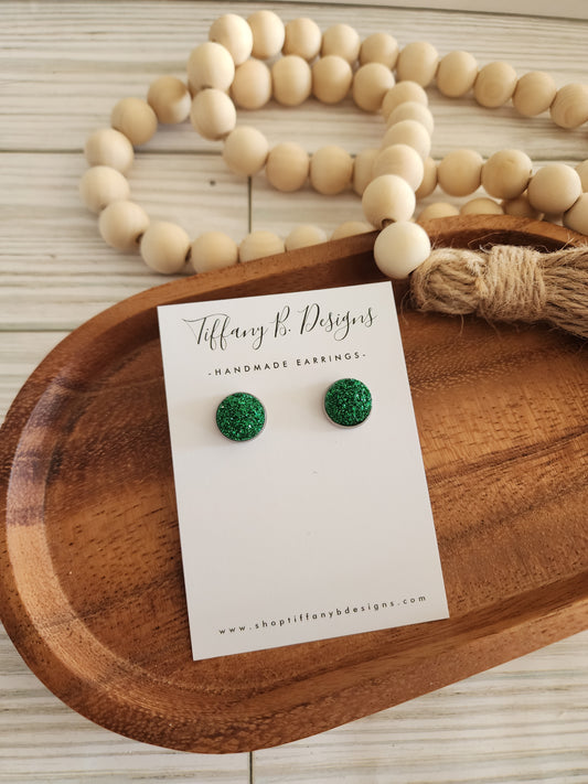 Green Glitter Studs