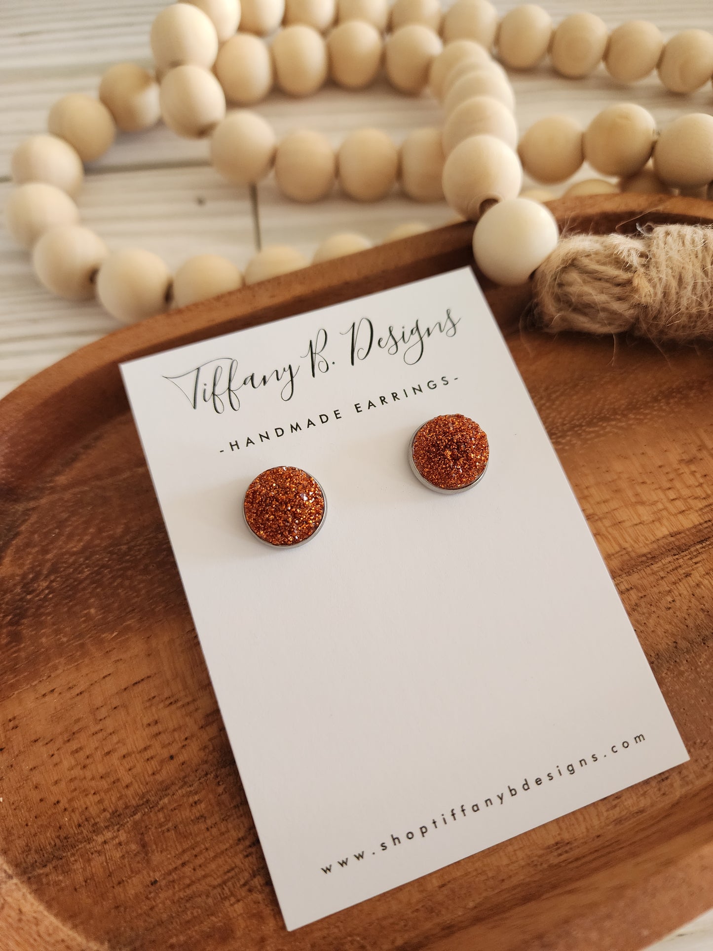 Orange Glitter Studs