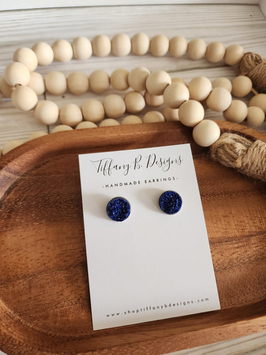 Navy Blue Druzy Stud