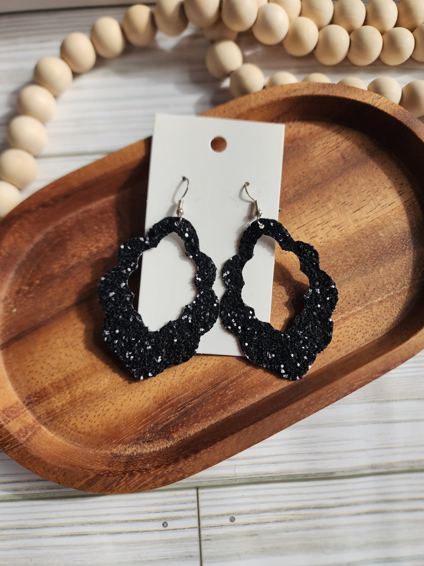 Large Black Glitter Earrings