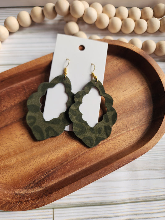 Large Olive Green Leopard Earrings