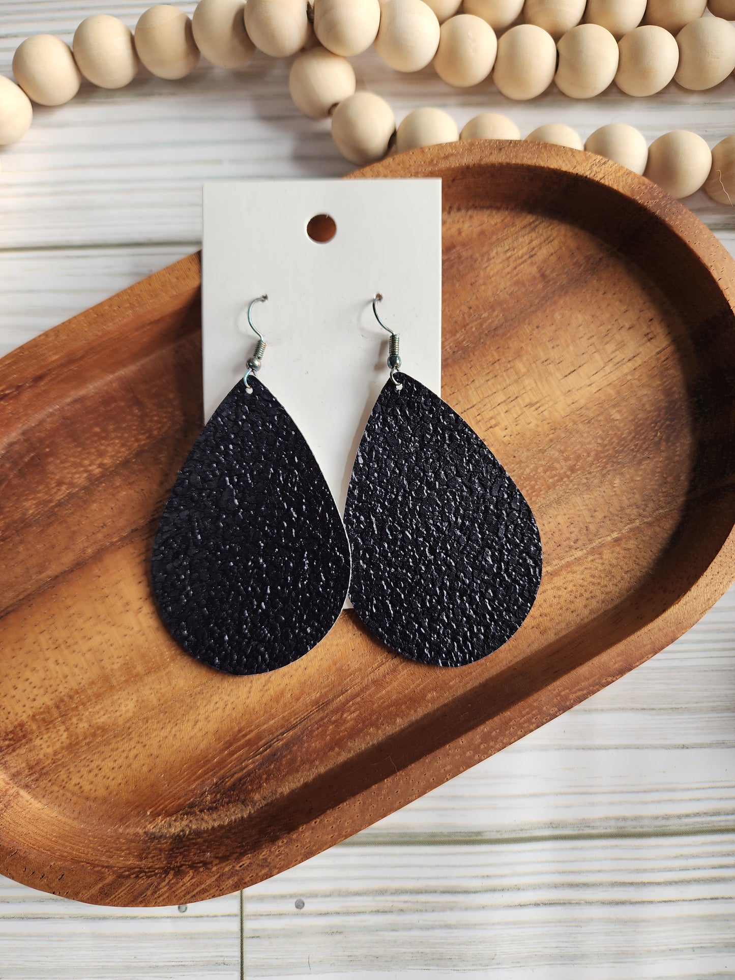 Black Pebbled Teardrop Earrings