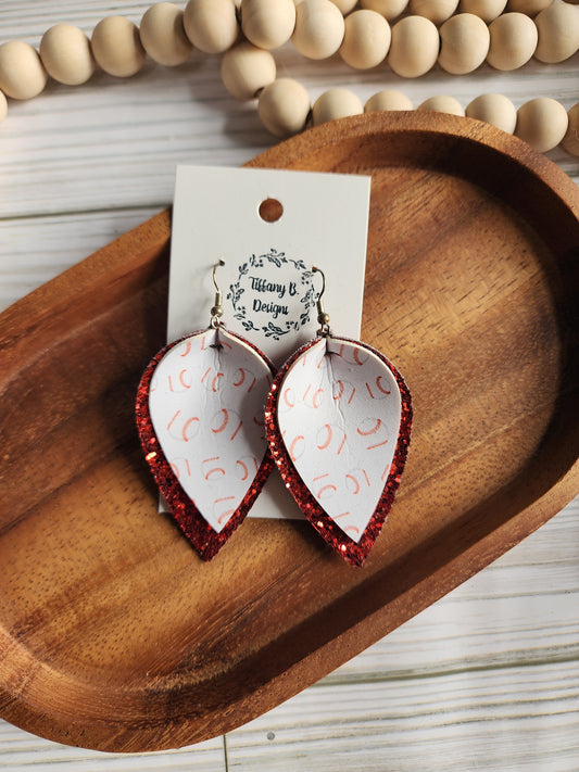 Pinched Petal Red Glitter Baseball Earrings