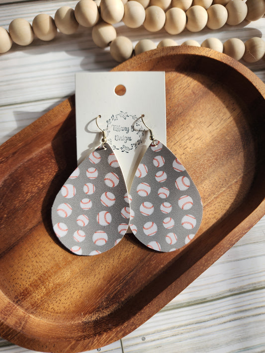 Grey Baseball Earrings