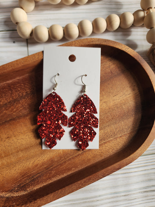 Red Glitter Feather Earrings