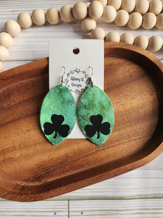 Green With Black Shamrock Earrings