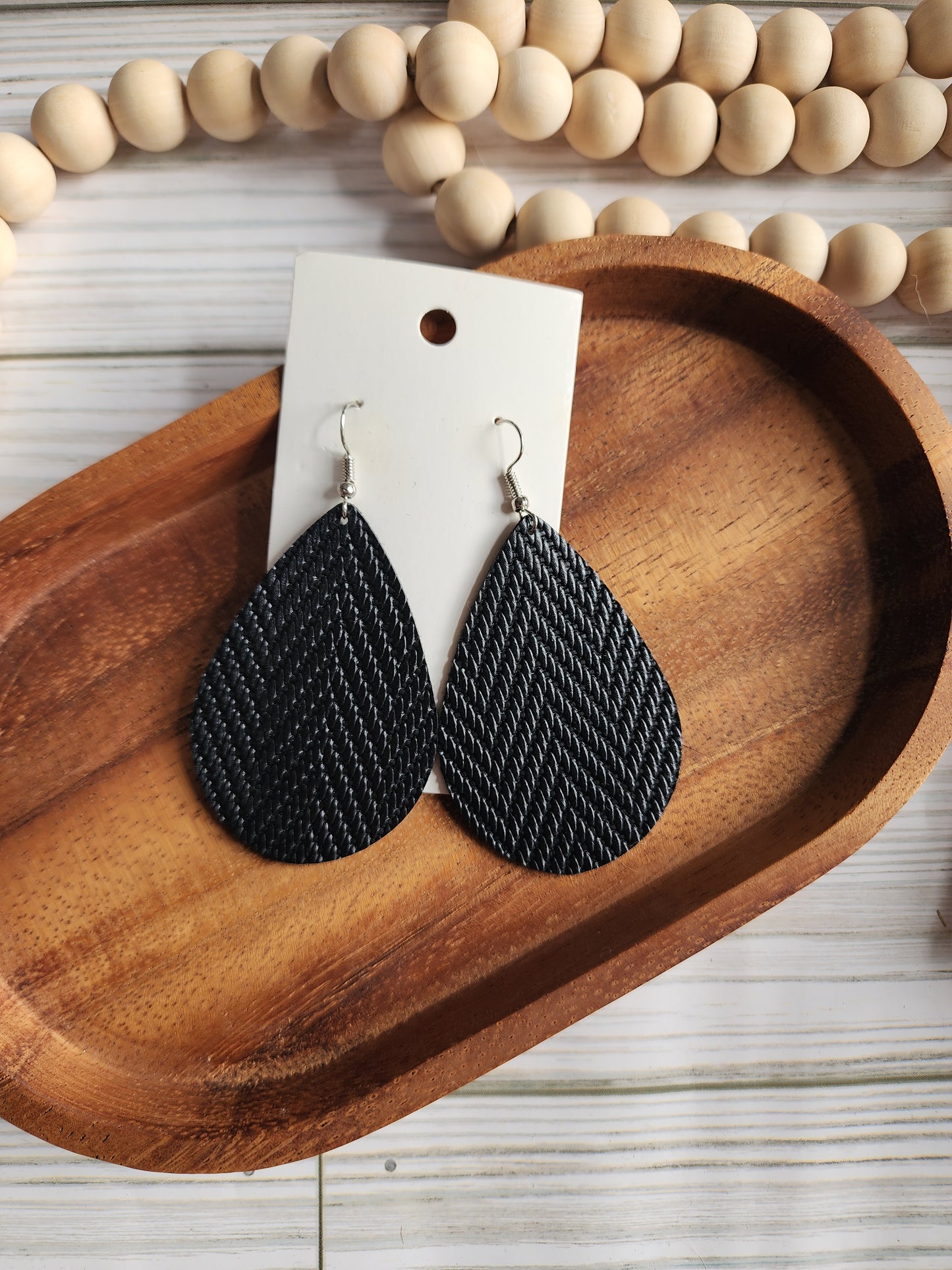 Black Chevron Teardrop Earrings