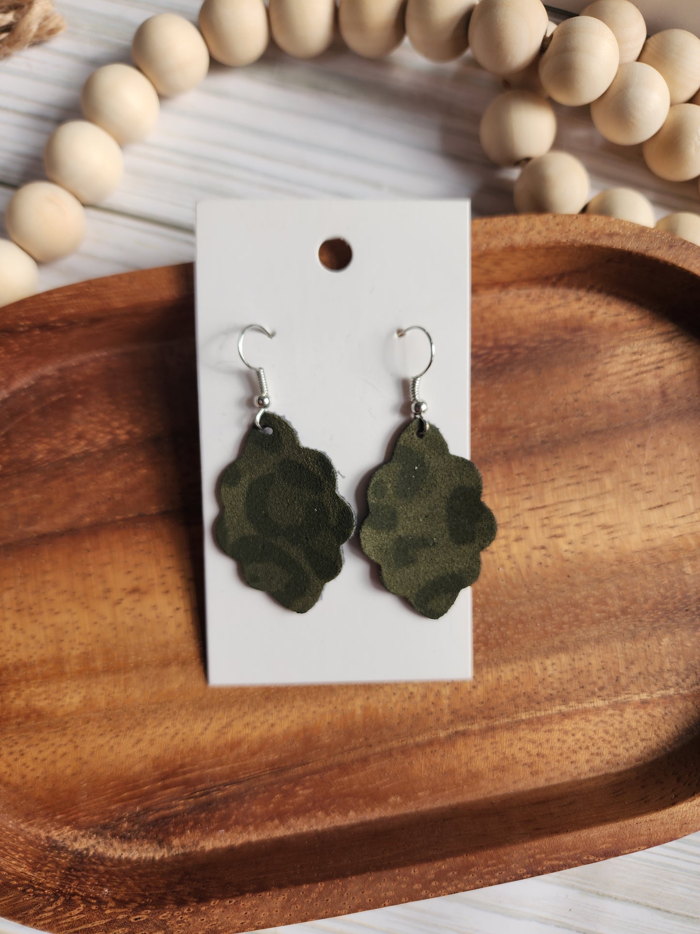 Small Olive Green Leopard Earrings