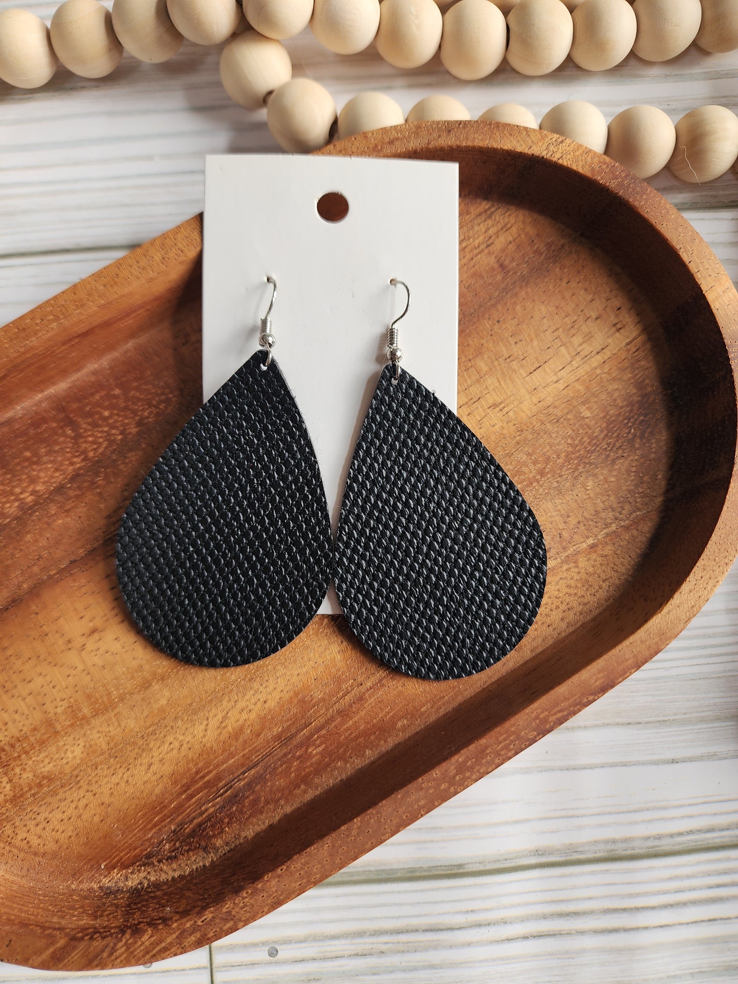 Black Textured Teardrop Earrings