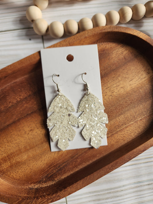 White Glitter Feather Earrings