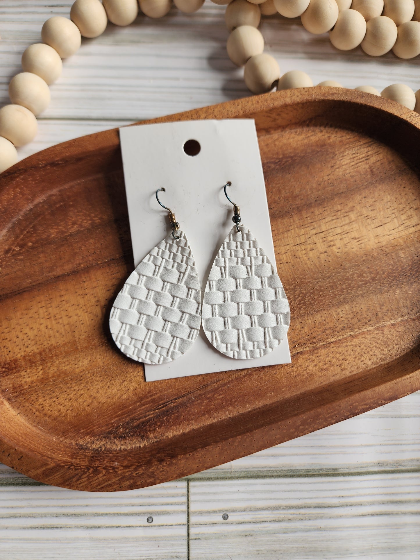 Small White Braided Teardrop Earrings