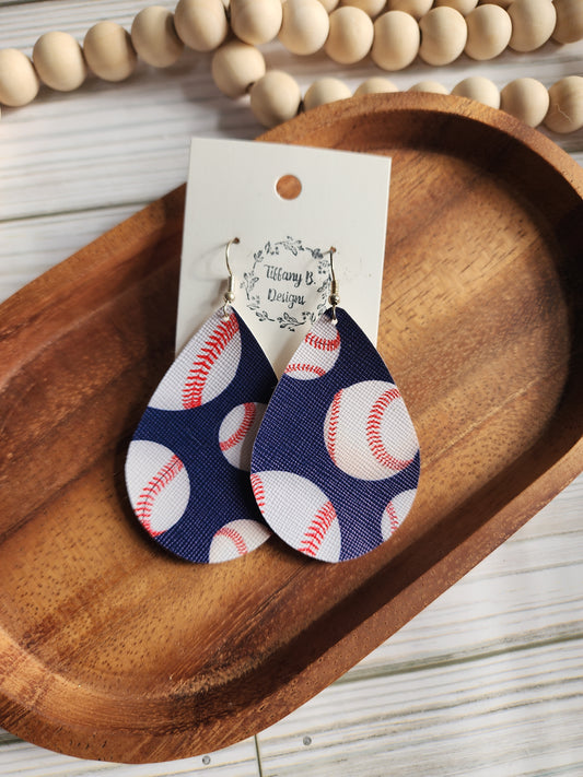 Navy Blue Baseball Earrings