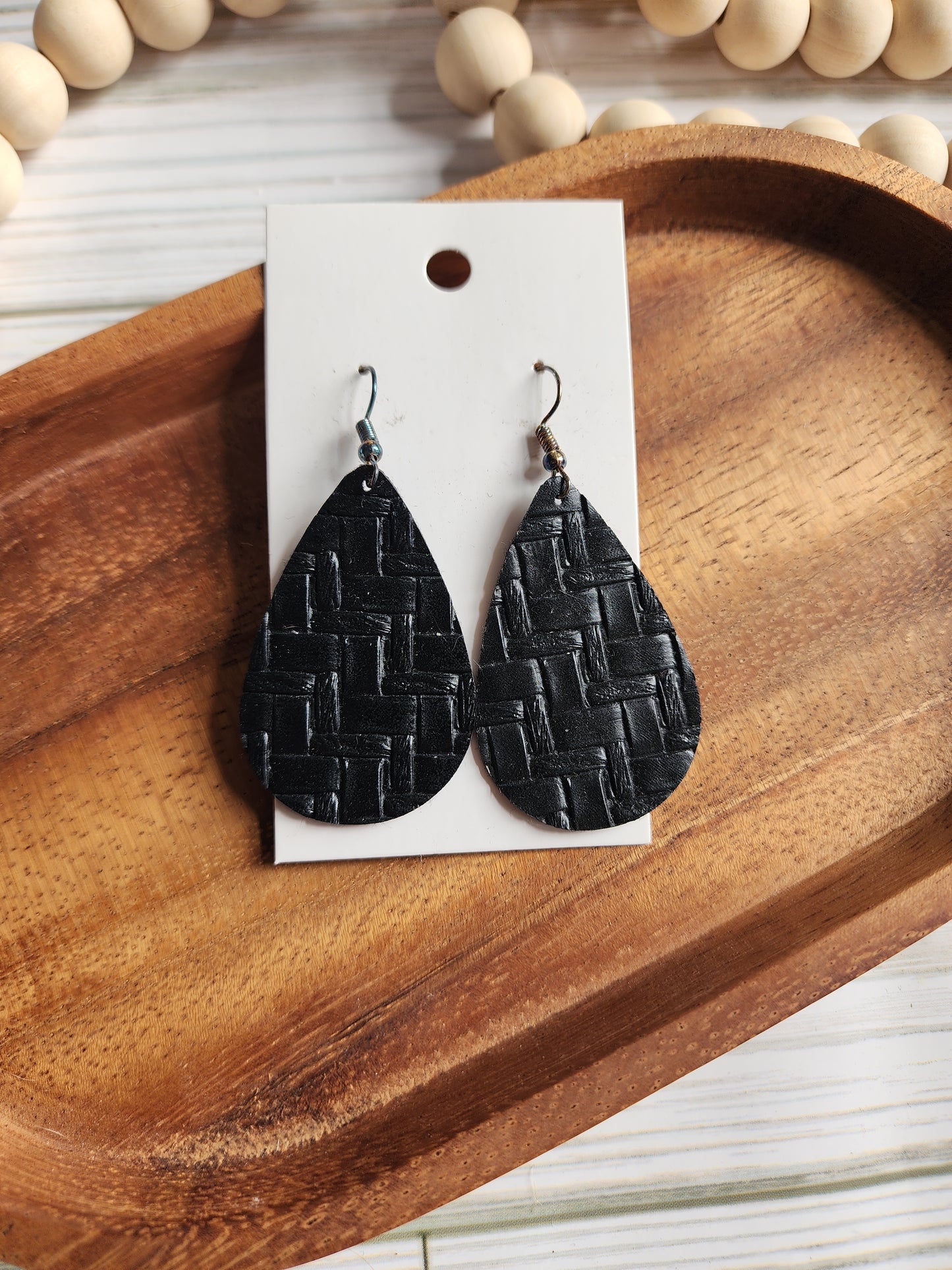 Small Black Weave Teardrop Earrings