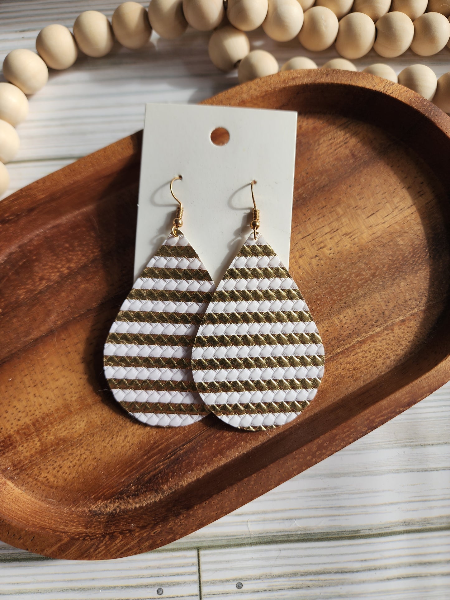 White & Gold Teardrop Earrings