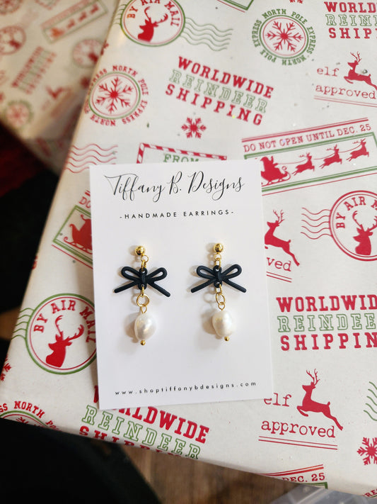 Petite Black Bows with Gold Studs